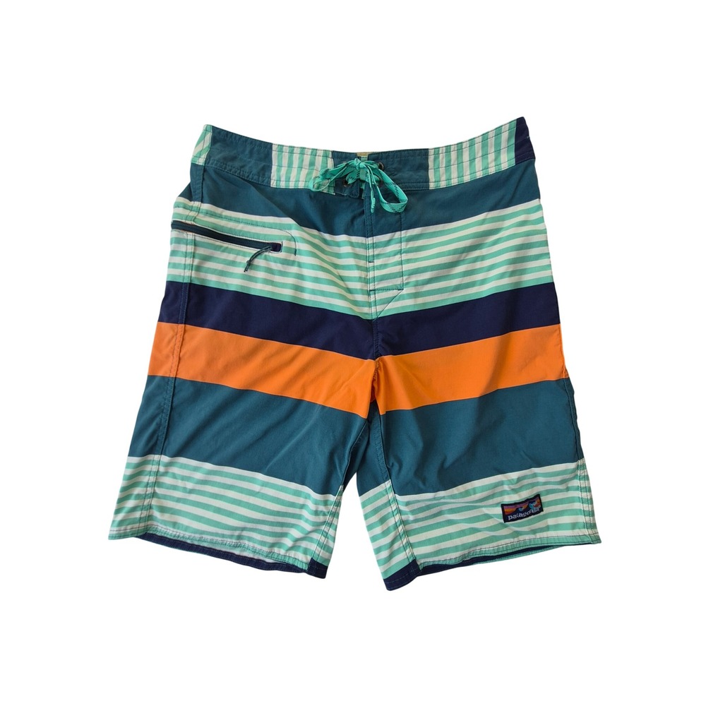 Patagonia Stretch Planing Board Shorts Mens 32 Striped Teal Orange STY86543